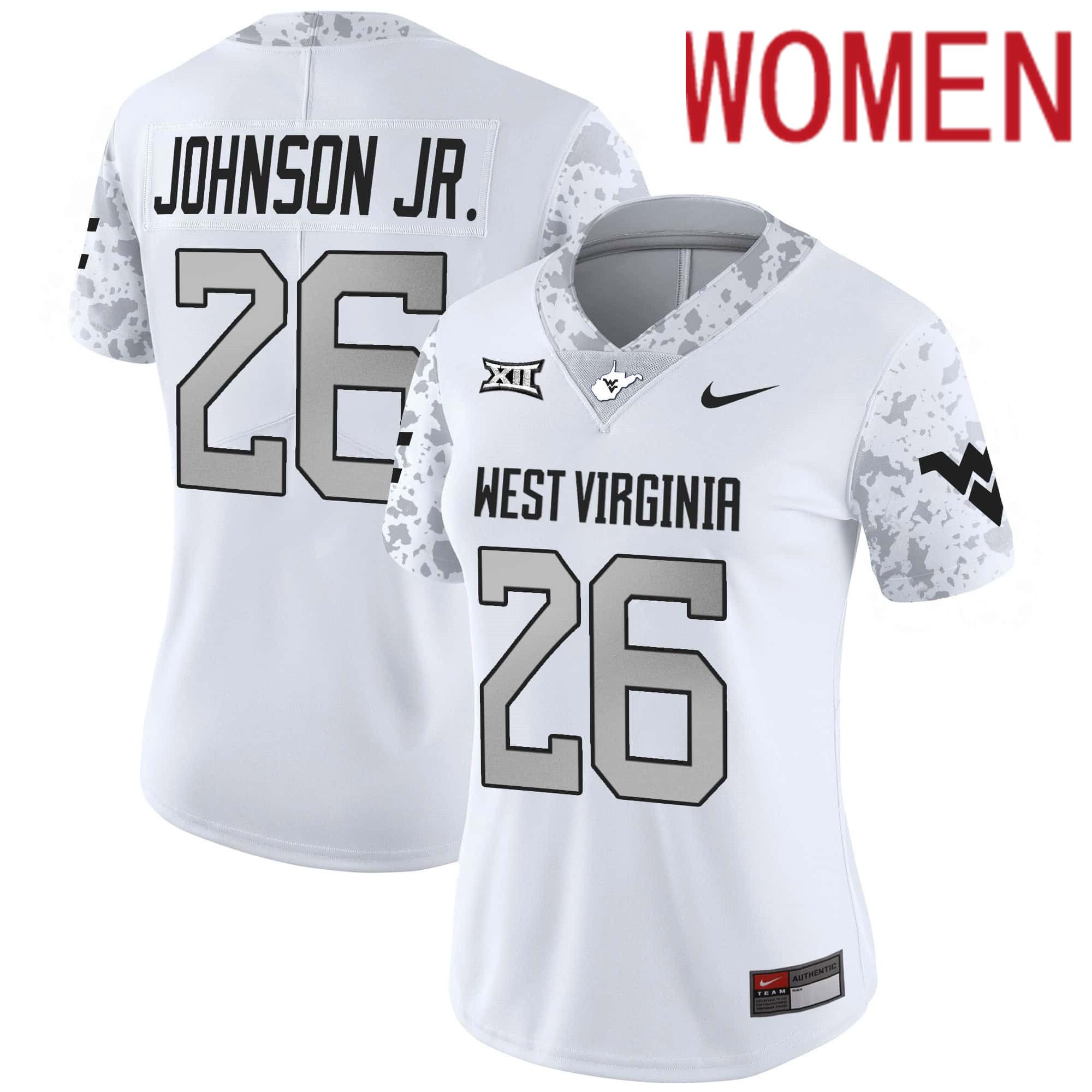 Women West Virginia Mountaineers #26 Johnson jr White 2024 Nike Vapor Limited NCAA Jersey